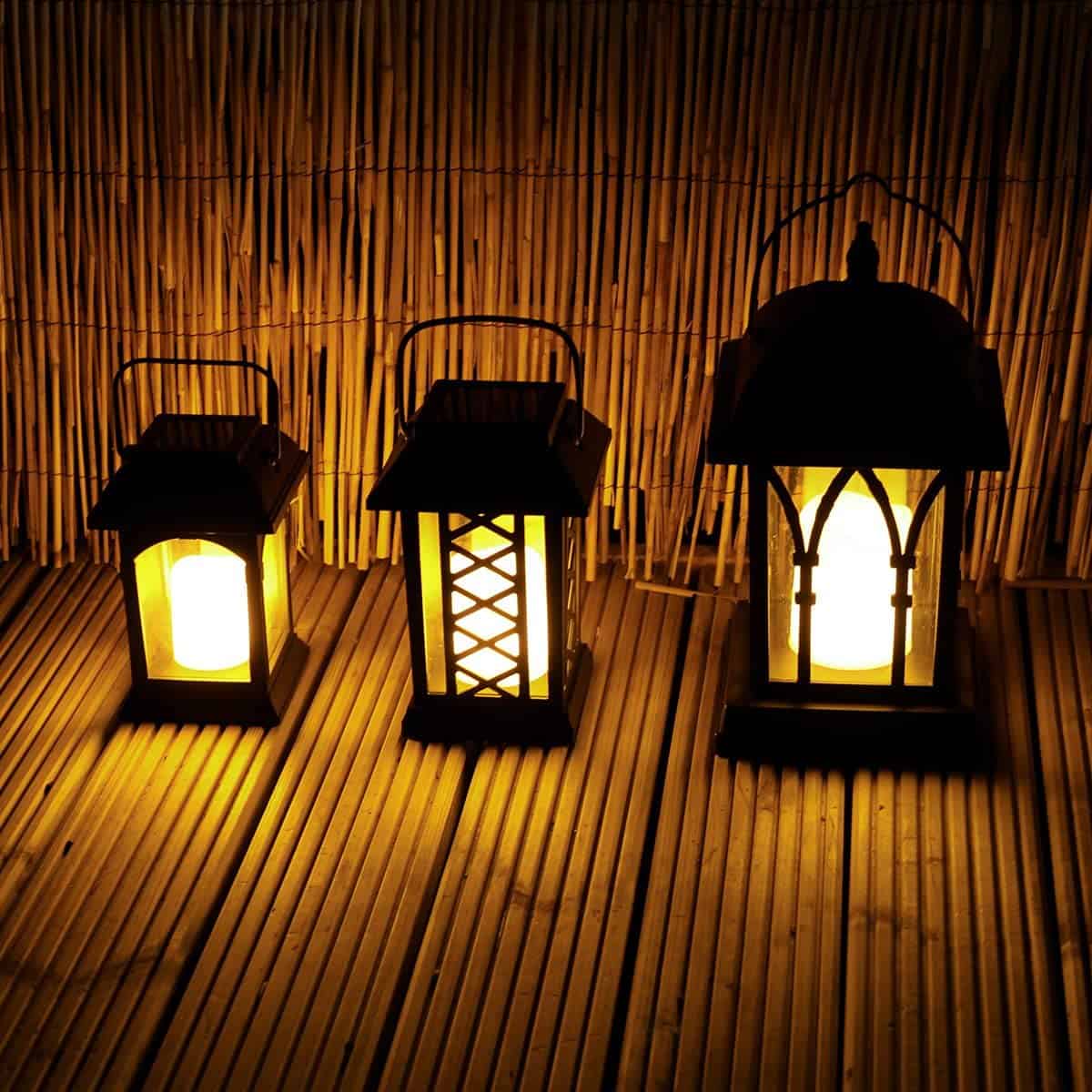 Outdoor Solar Lanterns Mat Black Garden Decorative With Led Candle