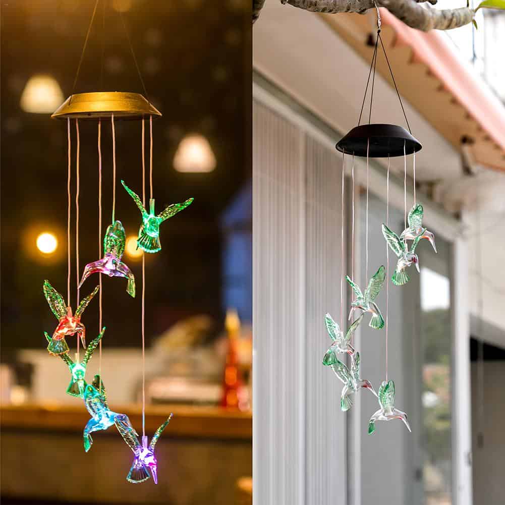 Solar Light Wind Chimes Outdoor Hummingbirds