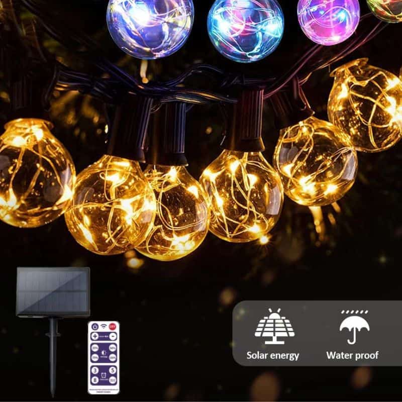 Solar String Lights Clear Vintage G40 Festoon Bulbs (8 Modes)