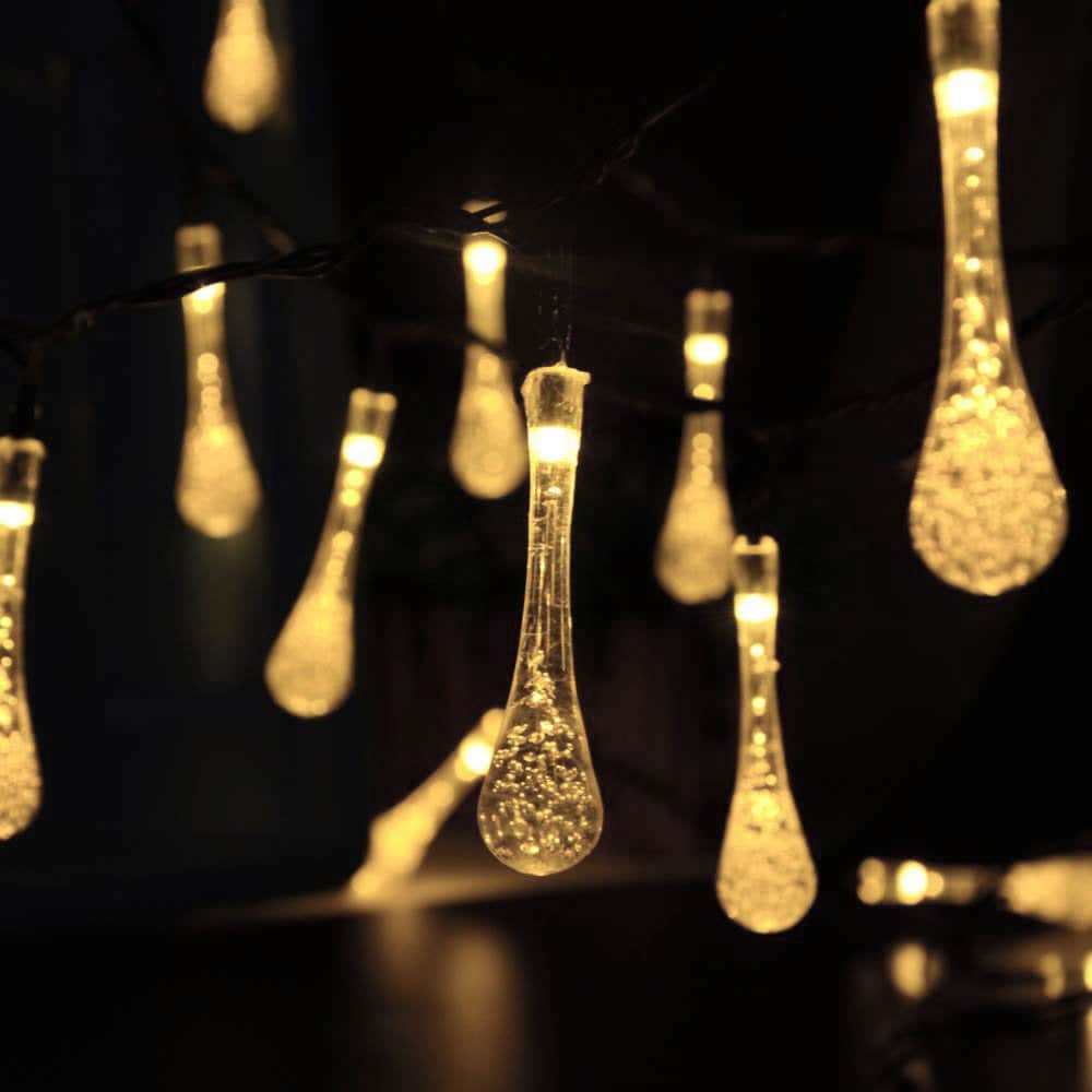 Solar String Lights Yellow Water Drop Bubble