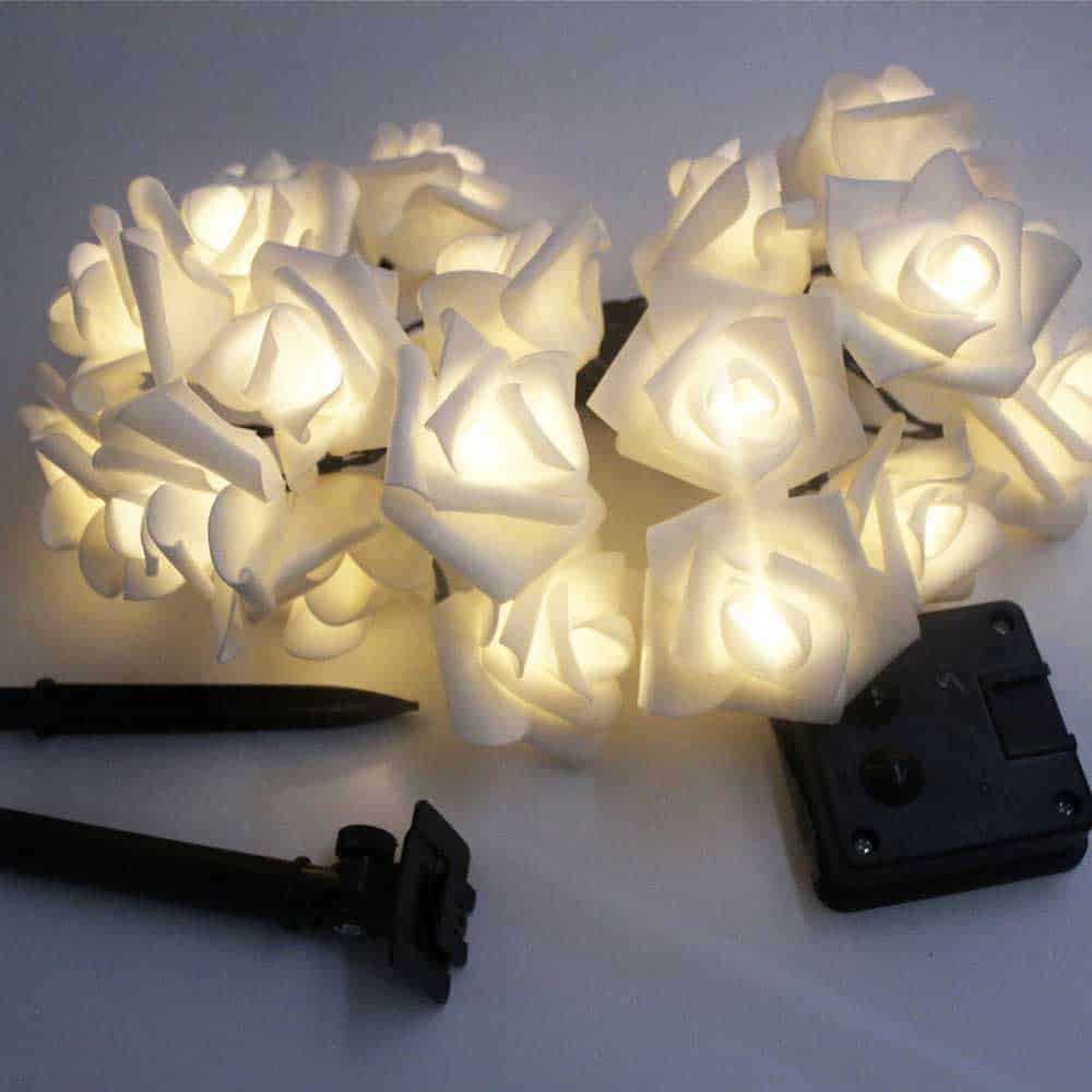 Led Solar String Lights 20 White Rose Lights