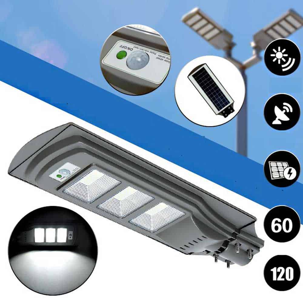 Solar Lamp Post Lights Outdoor Triple Grey Led Block 20/40/60 Watt