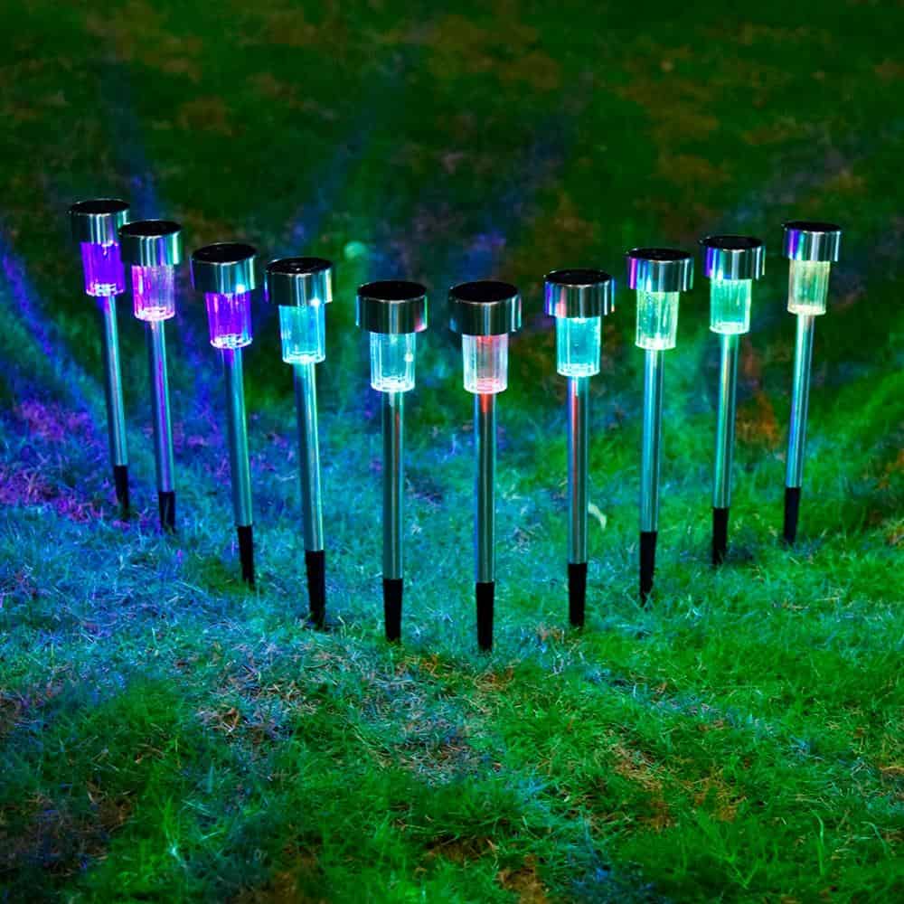 Solar Path Lights Outdoor "10 Multicolor Stainless Steel Pieces"