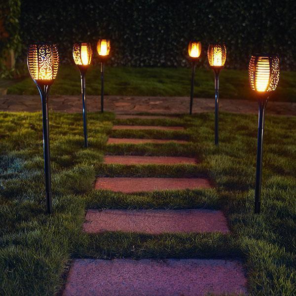 Solar Bollard Lights Garden Flame
