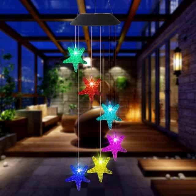 Solar Light Wind Chimes Hanging "Multicolor Starfish"