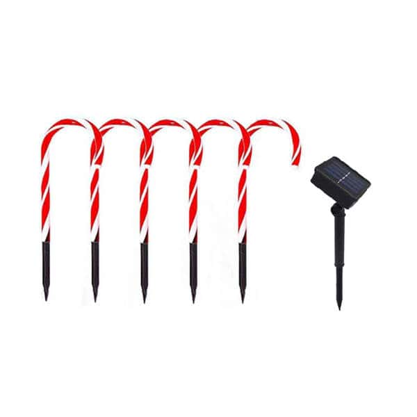Solar Powered Outdoor String Lights Red/White Luminous Candy Cane