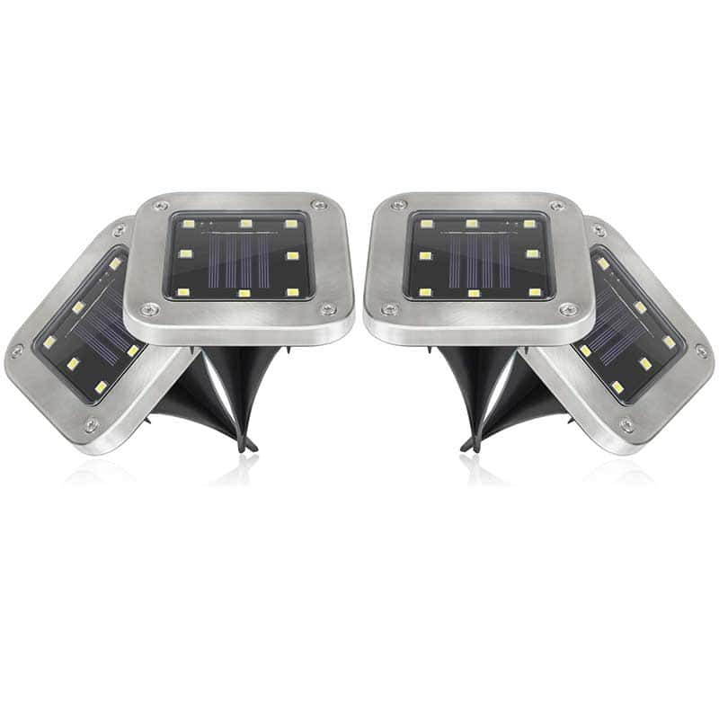 Path Light Solar Outdoor "4 Ground Stake Stainless Steel" (Square)