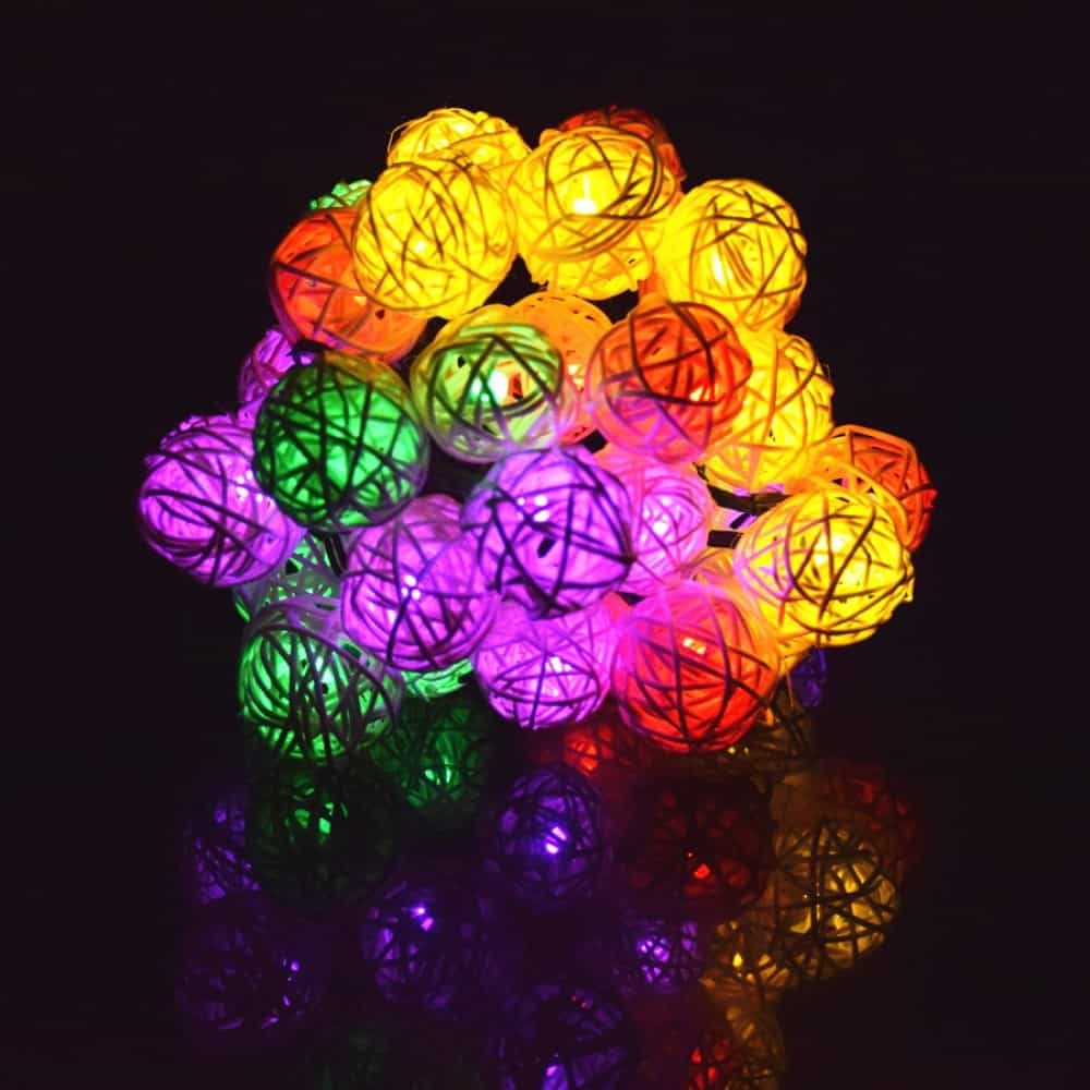 Solar String Lights Multicolor Rattan Ball