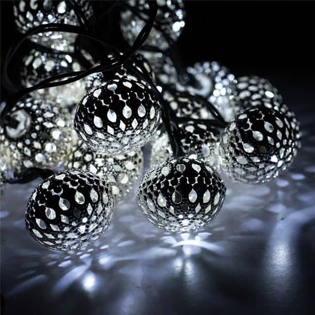 Solar String Lights "Silver Or Gold Moroccan Ball" (10/20 Led)