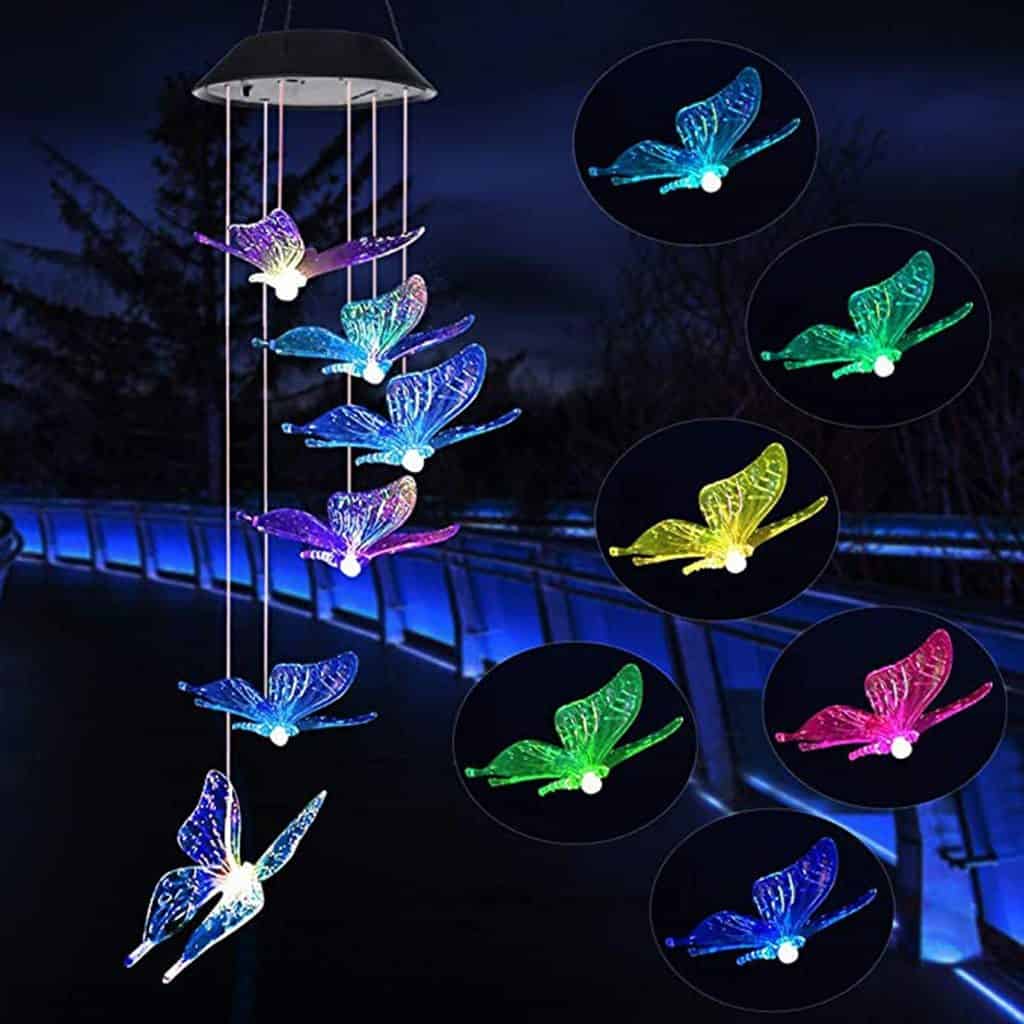 Solar Wind Chimes Outdoor Blue Butterfly