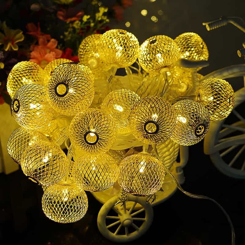 Solar String Lights Yellow Iron Ball