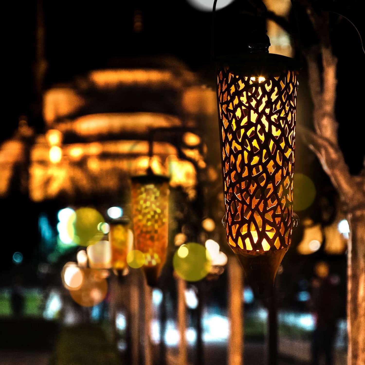 Decorative Solar Lanterns Hanging Pointed Cone