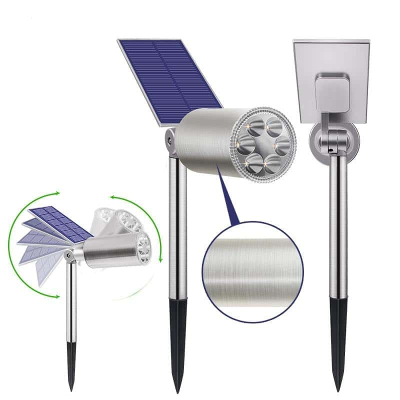 Solar Path Lights Outdoor "Garden Stake Projector" 6 Led (Stainless Steel)